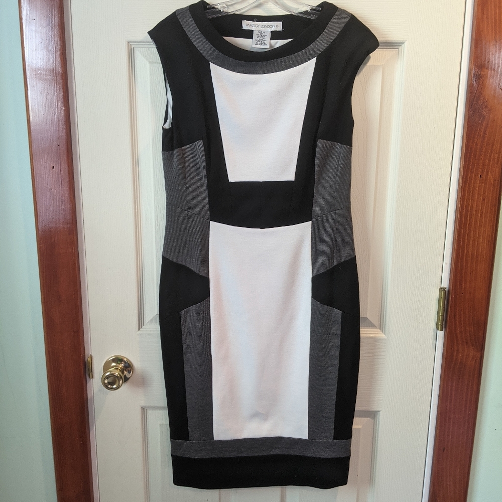 Black, white and grey sheath dress